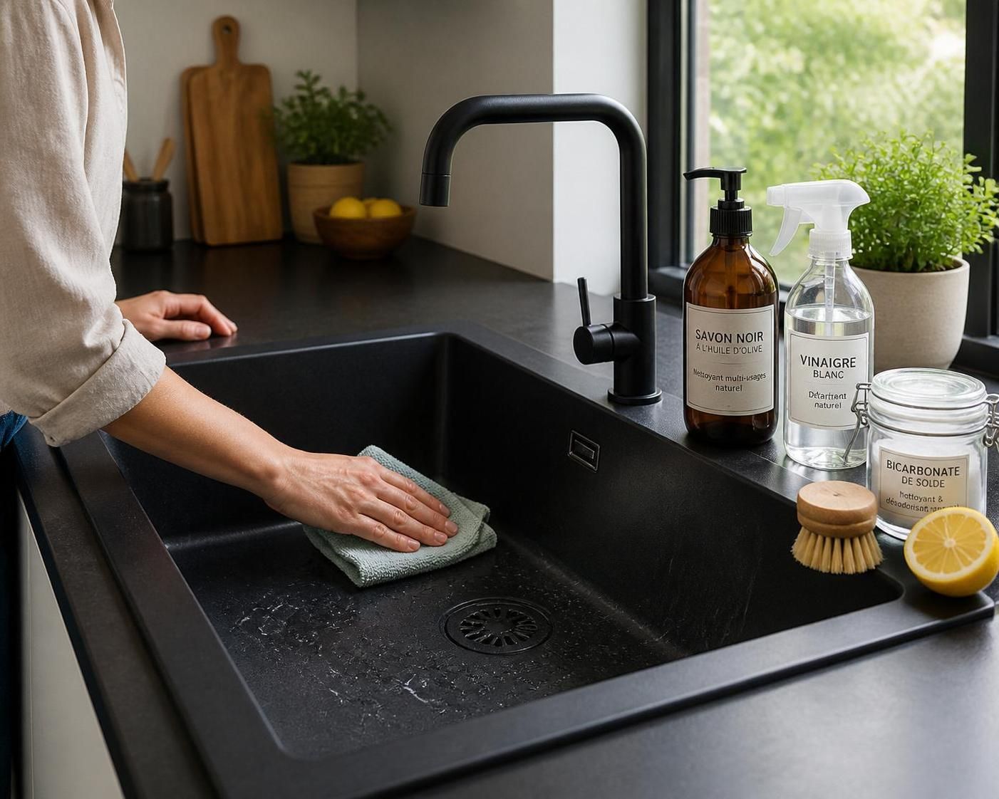 découvrez des méthodes efficaces pour nettoyer un évier noir et éliminer les traces blanches, afin de lui redonner son éclat naturel facilement.