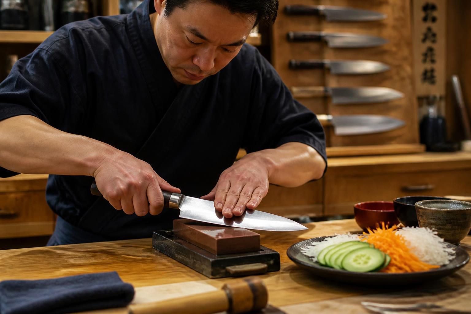 apprenez à affûter un couteau japonais haut de gamme avec des techniques précises pour garantir une coupe parfaite et prolonger la durée de vie de votre lame.