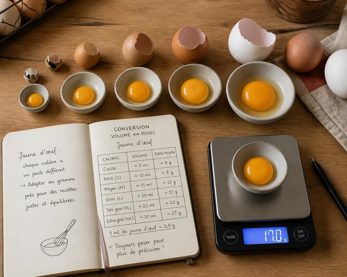 découvrez le poids précis d'un jaune d'œuf pour réussir à coup sûr toutes vos recettes de cuisine.