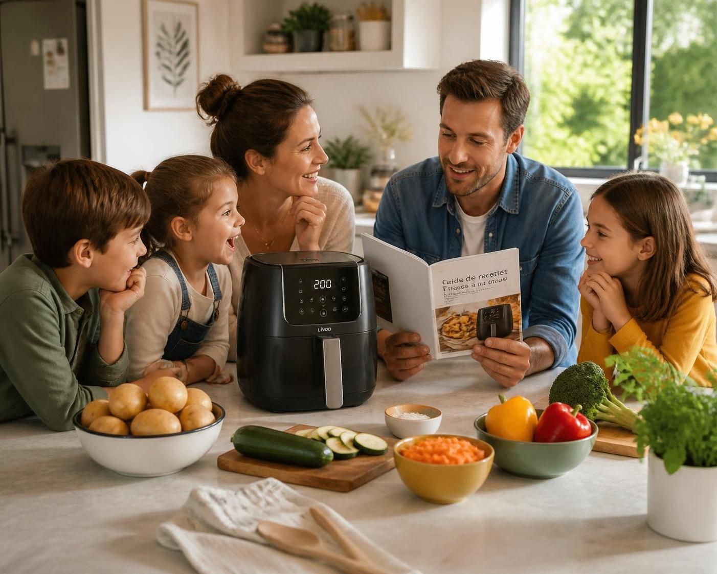 téléchargez gratuitement notre guide pdf contenant 80 délicieuses recettes spécialement conçues pour la friteuse à air chaud. simplifiez vos repas tout en mangeant sainement !