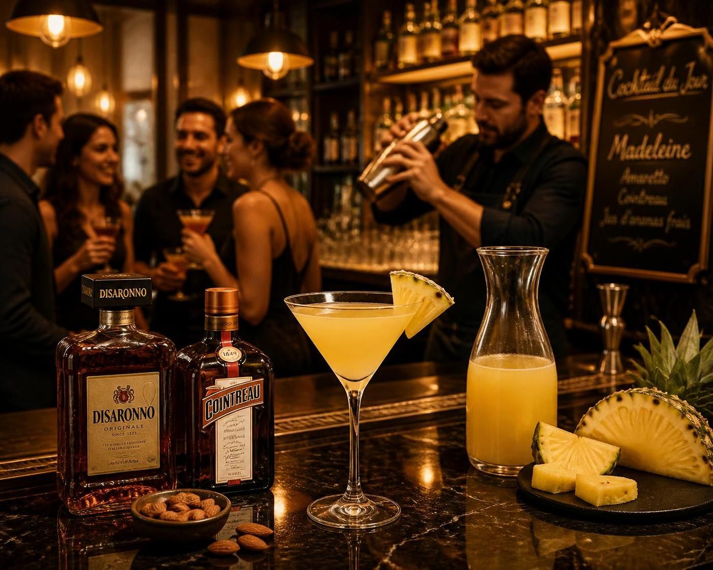 découvrez la recette du madeleine, un cocktail savoureux alliant amaretto, cointreau et jus d’ananas pour une dégustation exotique et raffinée.